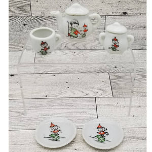 Miniature Tea Set JAPAN Girl with Jack in the Box Toy Teapot Cup Saucer mini